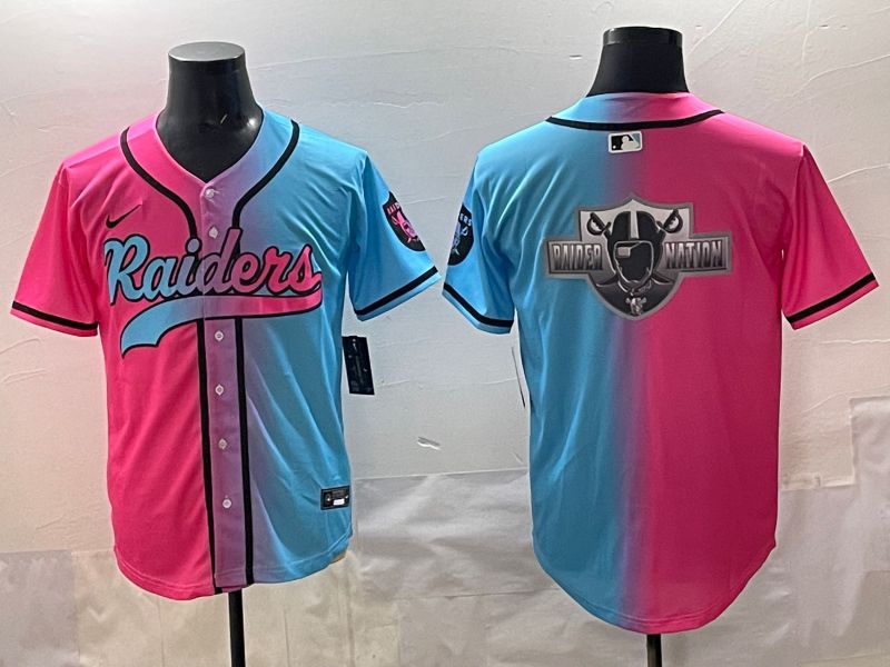 Men 2025 Oakland Raiders Blank Blue pink Nike Limited NFL Jersey style 0011